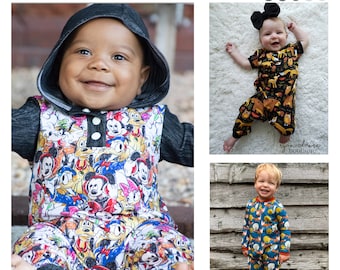 Baby Henley Top and Onepiece Sewing Pattern, Easy placket, snaps, Toddler Henley Pattern, Onesie pattern