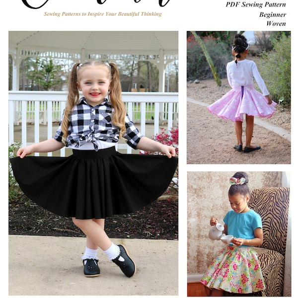 Kristina's Circle Skirt - Beginner PDF pattern for girls double circle skirt tons of twirl fitted waistband, exposed zipper, size 2T-16