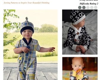 PDF Pattern Baby Cardigan sleeper Preemie to 3T Short Long Sleeve Options Knot Hat Included A0, A4, US Letter, Projector digital Download