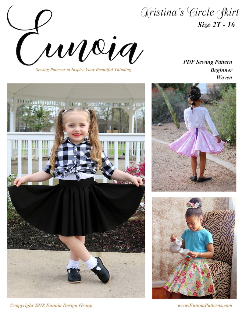 Kristina's Circle Skirt Beginner PDF pattern for girls double circle skirt tons of twirl fitted waistband, exposed zipper, size 2T-16 image 1