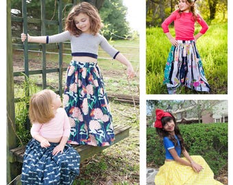 The Kaleo Pattern - Crop Top, Long Top, and Skirt Girls sizes 2T-16 w/ 3 sleeve lengths Tank, Short sleeve, 3/4 Sleeve knit woven beginner