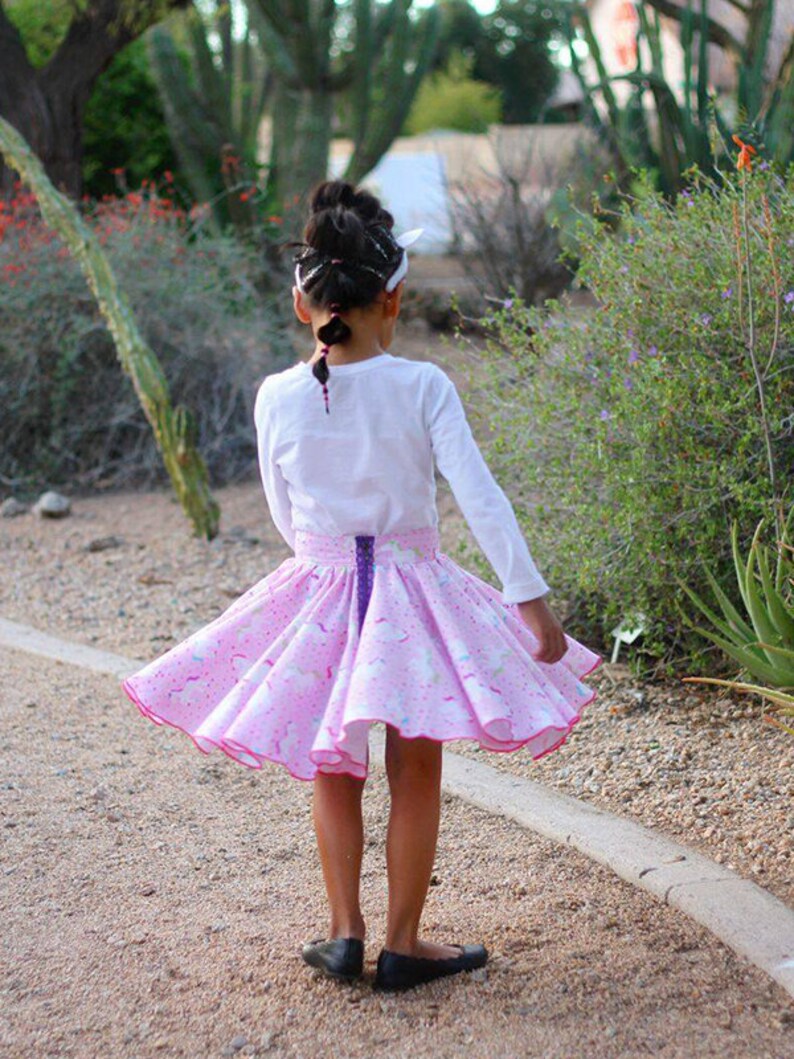 Kristina's Circle Skirt Beginner PDF pattern for girls double circle skirt tons of twirl fitted waistband, exposed zipper, size 2T-16 image 4