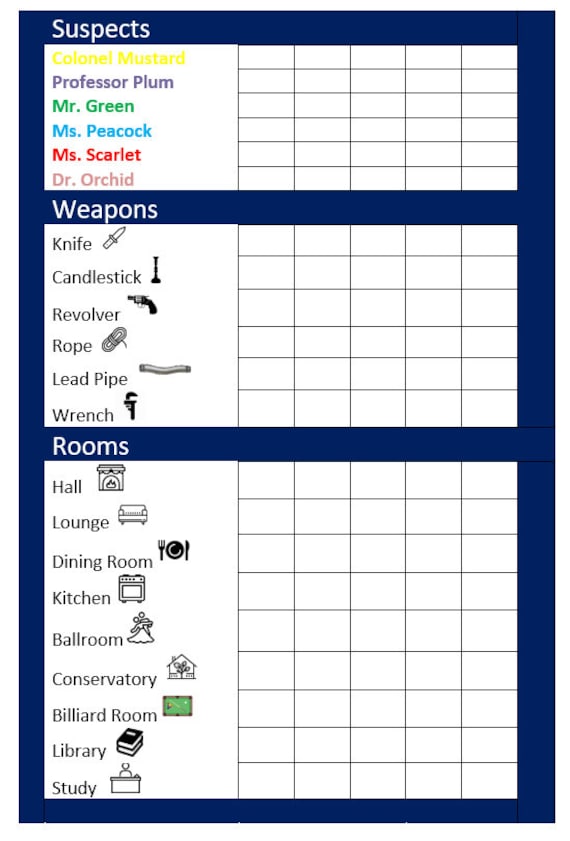 Clue Score Sheet Free Printable Cards