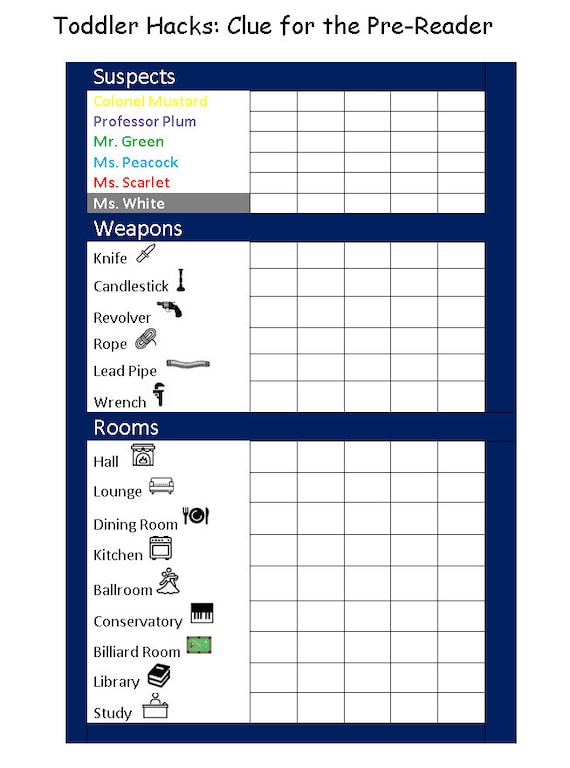 Printable Clue Score Card For The Pre Reader Etsy