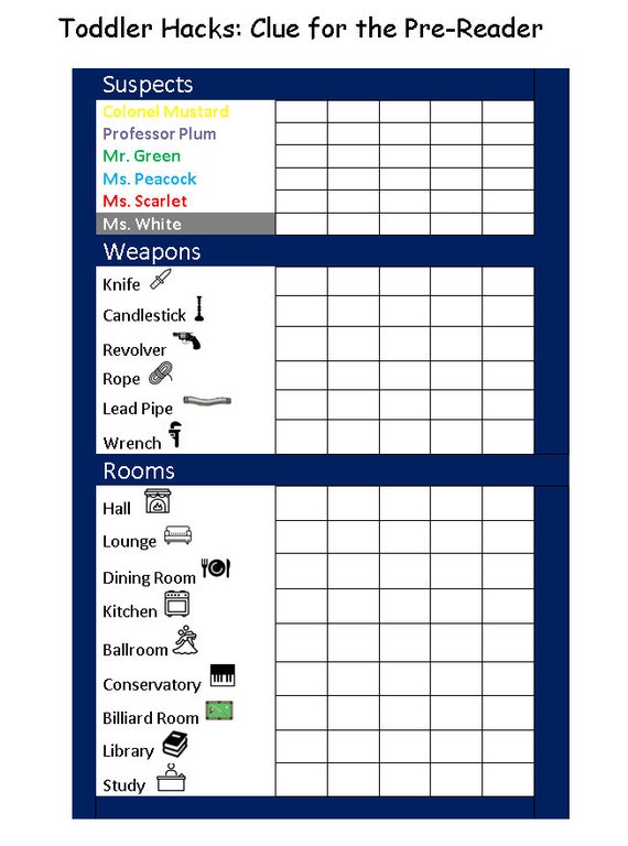 Printable Clue Score Card For The Pre reader Etsy