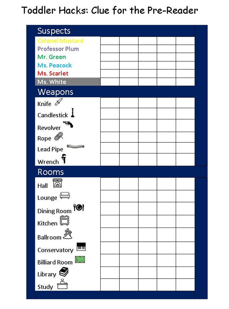 Printable Clue Score Card for the PreReader Etsy