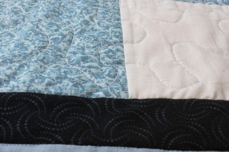 33x33 Black and White Sparkly Penguins Square Quilted Wall HangingTable RunnerBed Topper Handcrafted Blue