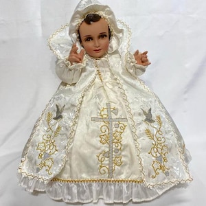 Ivory Ropon  bordado 2025 , Ropa de niño dios,  , Traje de niño dios , Baby Jesus clothes , Baby jesus out fit , Vestido nino dios , Virgen
