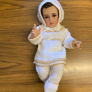 Ropon Tejido BLANCO & ORO , Ropa de niño dios, Vestido de Niño Jesús, Traje de niño dios, Ropa de Niño Jesús, Bebé Jesús en forma,