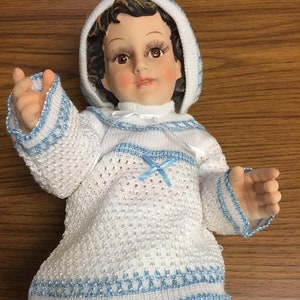 Ropon Tejido azul , Ropa de niño dios,Baby Jesus dress , Traje de niño dios , Baby Jesus clothes , Baby jesus out fit , Vestido nino dios