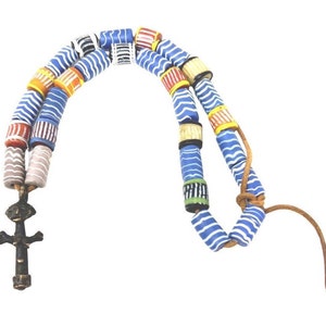 Vintage African Woman Fertility Colorful Venetian Chevron Beaded &#39;talking beads&#39; Talisman Necklace with Ashanti Fertility Pendant