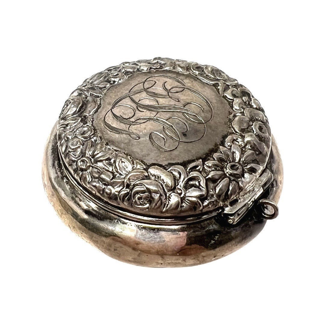 Vintage Tiffany & Co. Sterling Silver Round Covered Pill Box Holder With  Linen