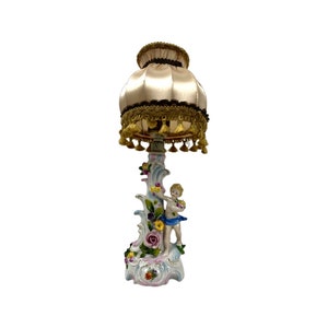 Antique Meissen Dresden Porcelain Figural Cherub Child Desk Table Lamp Germany