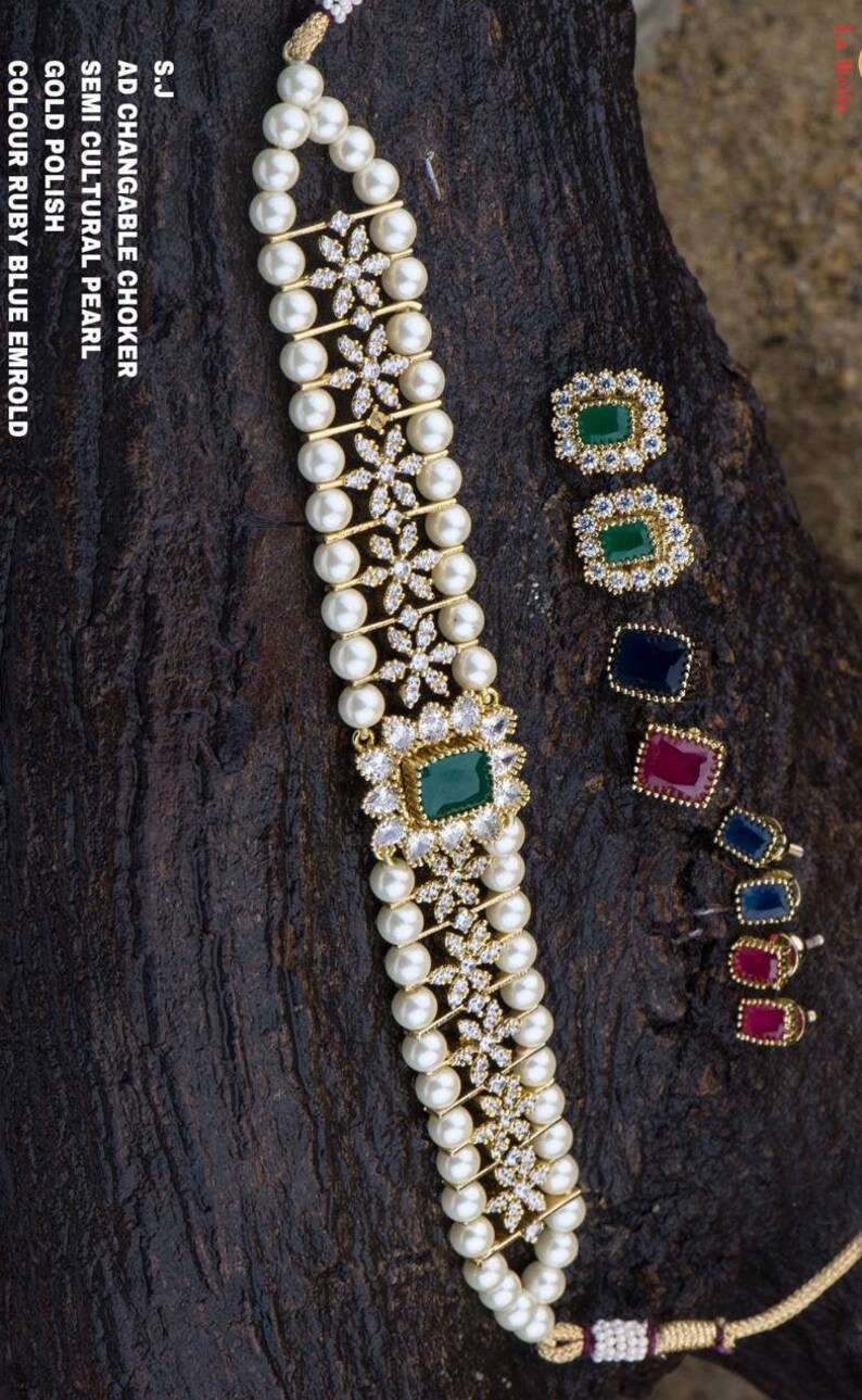 Imitation jewelry CZ ruby and emerald necklace set Indian bridal jewelry Artificial jewelry