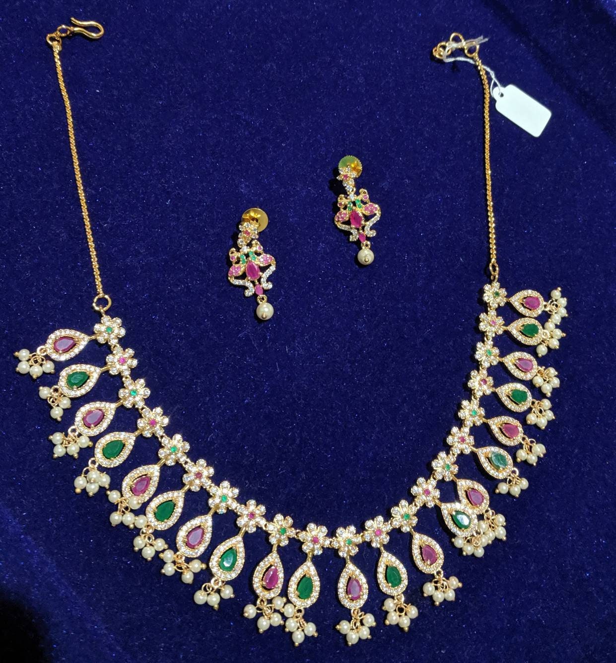 CZ Ruby and Emerald Necklace Set 