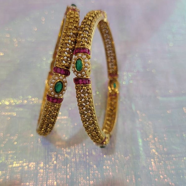 Beautiful antique look Bangles(Set of 2) | Indian bridal jewelry | Artificial jewelry | 1 gram gold