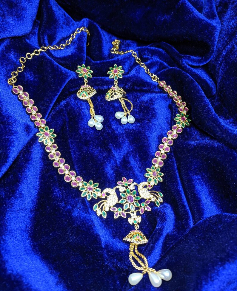 Cz stones necklace Indian bridal jewelry Imitation jewelry Artificial jewelry