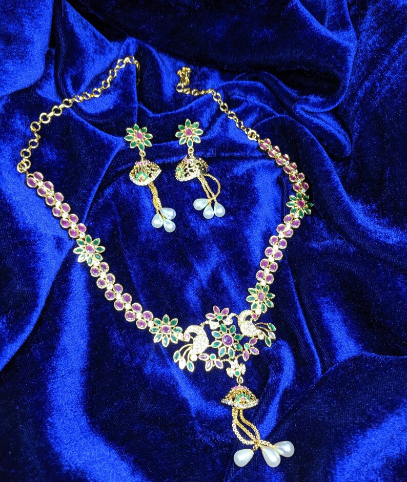 Cz stones necklace Indian bridal jewelry Imitation jewelry Artificial jewelry