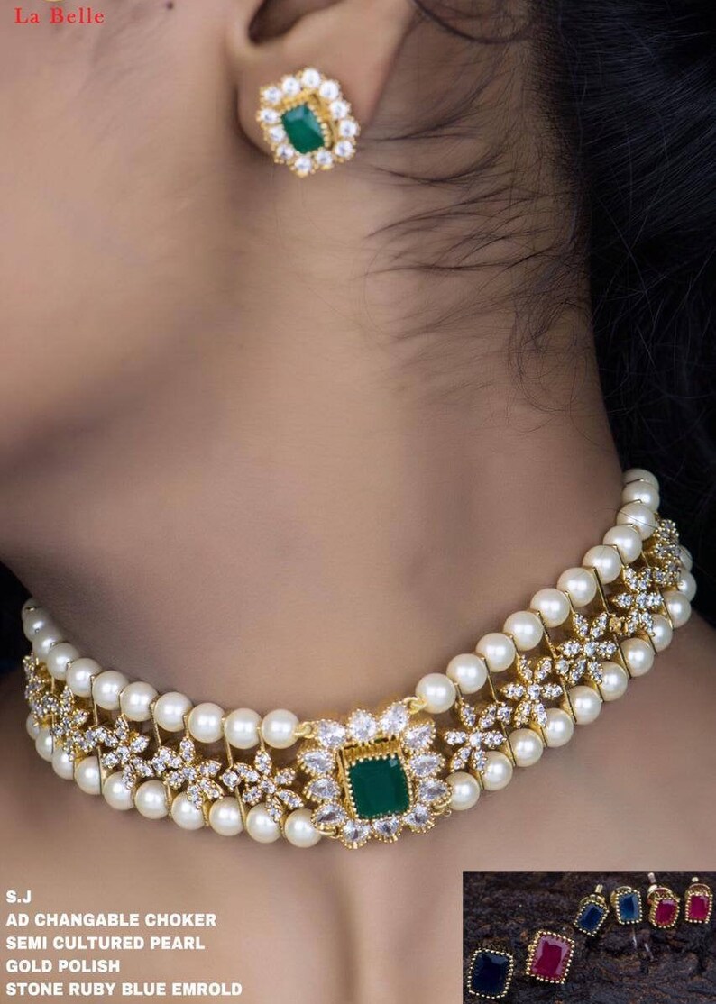 Imitation jewelry CZ ruby and emerald necklace set Indian bridal jewelry Artificial jewelry