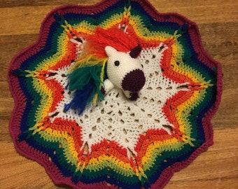 Rainbow Unicorn Security Blanket Crochet Pattern