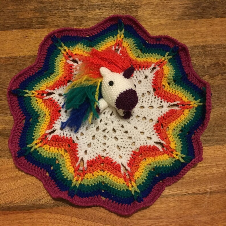 Rainbow Unicorn Security Blanket Crochet Pattern Etsy UK
