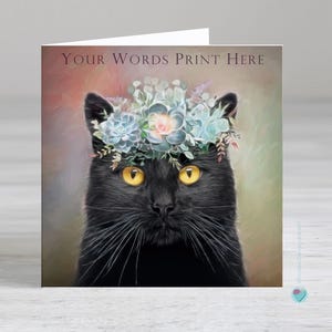 Personalised birthday card to a cat lover - black cat card - mothers day card from the cat - wedding day card - female cat birthday card