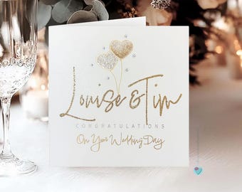 Wedding day card: Personalised names - Option to add a personalised message verse inside