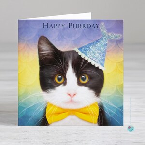 猫の誕生日カード - 男の子または女の子の誕生日カード - タキシード猫カード - HAPPY PURRDAY - 内側にパーソナライズされた印刷メッセージを追加するオプション