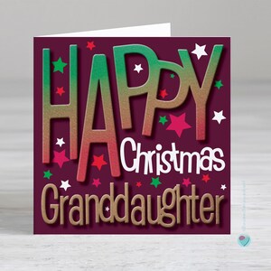 ハッピークリスマス孫娘カード - モダンなクリスマスデザイン、子供、ティーン、大人向け - 中に個人的なメッセージを追加するオプション