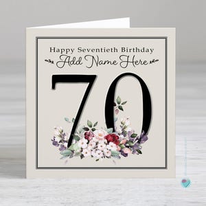 パーソナライズされた 70 歳の誕生日カード 女性 - 彼女の 70 歳の誕生日カード - 女性の 70 歳の誕生日カード - 数字の 70 歳のカード - エレガントな女性の 70 歳のカード