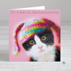 Carte de voeux petite-fille - carte d'anniversaire pour petite-fille - Possibilité d'ajouter un message personnalisé imprimé à l'intérieur de la carte à un amoureux des chats