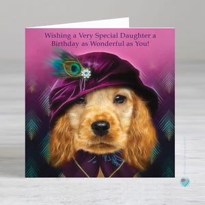 Carte d'anniversaire fille - carte d'amoureux des chiens cocker - possibilité d'ajouter votre propre verset imprimé à l'intérieur
