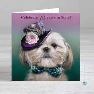 Carte d'anniversaire pour les 70 ans pour femme homme femme mari grand-père grand-père ami cousine nièce tante soeur frère belle-fille chiot shih-tzu amoureux des chiens