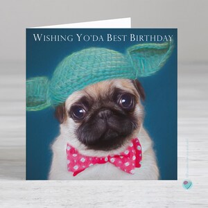 男性または女性への誕生日カード - パグ犬の誕生日カード - SF カード - このカード内にパーソナライズされた印刷メッセージを追加するオプション