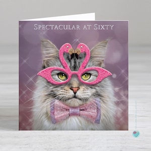 Carte d'anniversaire 60 ans pour femme et homme - Carte de 60 ans pour amoureux des chats flamants roses - SPECTACULAIRE À SOIXANTE ANS - Possibilité d'ajouter un message imprimé personnalisé à l'intérieur