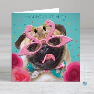 Carte du 50e anniversaire pour une femme ou un homme - Carte de 50e anniversaire pour elle - FABULOUS AT FIFTY - Ajoutez un message imprimé personnalisé à l'intérieur en option