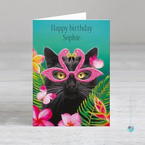 Carte d'anniversaire pour fille - Carte d'anniversaire personnalisée pour un amoureux des chats - Carte de voeux chat noir - Carte d'anniversaire flamant rose - Cartes Royaume-Uni