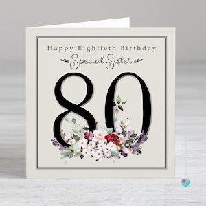 Carte d'anniversaire des 80 ans pour femme - À une soeur spéciale - Possibilité d'ajouter un message / verset imprimé personnalisé à l'intérieur