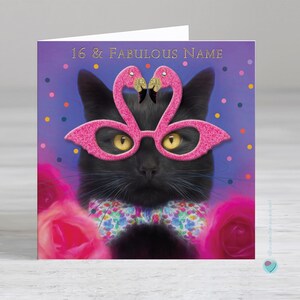 Carte de 16e anniversaire à un amoureux des chats - carte de 16e anniversaire de fille - carte de 16e anniversaire personnalisée - Possibilité d'ajouter un message personnalisé à l'intérieur