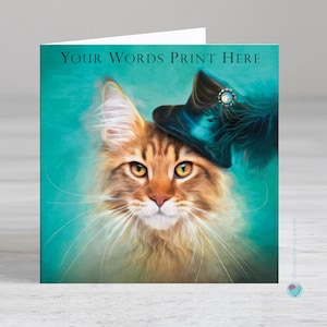 Maine Coon Cat card - personalised birthday card to a cat lover - womens birthday card - girls birthday card - female cat card - vintage cat