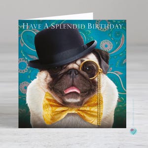 Carte d'anniversaire pour un homme ou une femme - Carte pour chien carlin HAVE a SPLENDID BIRTHDAY - Possibilité d'ajouter un verset imprimé personnalisé à l'intérieur