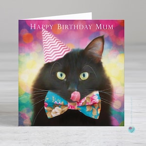 Carte d'anniversaire pour maman - carte pour maman chat noir - JOYEUX ANNIVERSAIRE MAMAN - à destination ou en provenance d'un amoureux des chats noirs