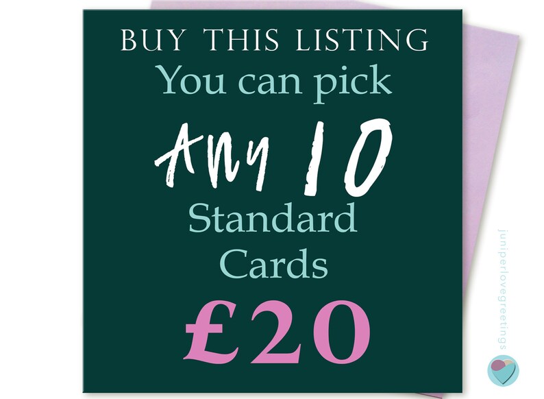 You can pick ANY 10 cards from my shop christmas birthdays anniversary any occasion excluding personalised cards by Juniperlove Greetings image 1