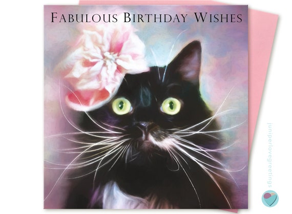 Illus Insert PERSONALISED BLACK WHITE TUXEDO CAT BIRTHDAY ANY OCCASION CARD