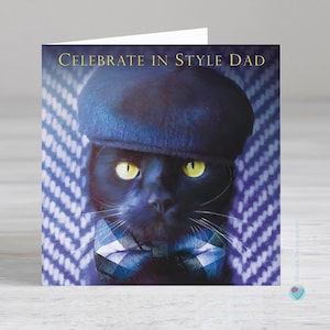 Carte de fête des pères pour un amoureux des chats noirs - Carte d'anniversaire de papa - CÉLÉBRER avec STYLE PAPA - Possibilité d'ajouter un message imprimé personnalisé à l'intérieur