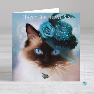 Carte d'anniversaire pour soeur - carte d'anniversaire pour soeur - cadeau d'anniversaire pour amoureux des chats - HAPPY BIRTHDAY SIS - Possibilité d'ajouter un message personnalisé à l'intérieur