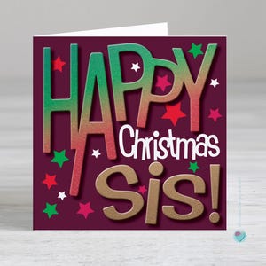 ハッピークリスマスシスターカード - 姉妹向けモダンクリスマスデザイン、子供、ティーン、大人向け - 中にパーソナライズされたメッセージを追加するオプション