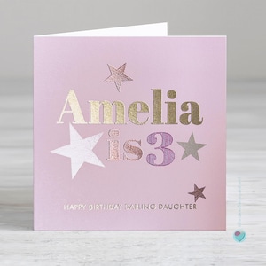 Personalised Pink Girls Birthday Card, Children's 3rd Birthday Card, Any Age 1 - 16, Granddaughter, Niece, Goddaughter, Daughter, Cousin