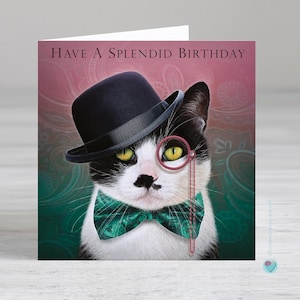 タキシード猫の誕生日カード - 男性または女性の友人の誕生日カード - 素晴らしい誕生日を - オプションでパーソナライズされた印刷メッセージを追加