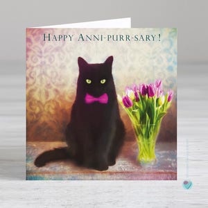 Anniversary Card Husband Wife Friends Couple Sister Brother Son Daughter in law Happy ANNI-PURR-SARY to or from Black Cat Lover